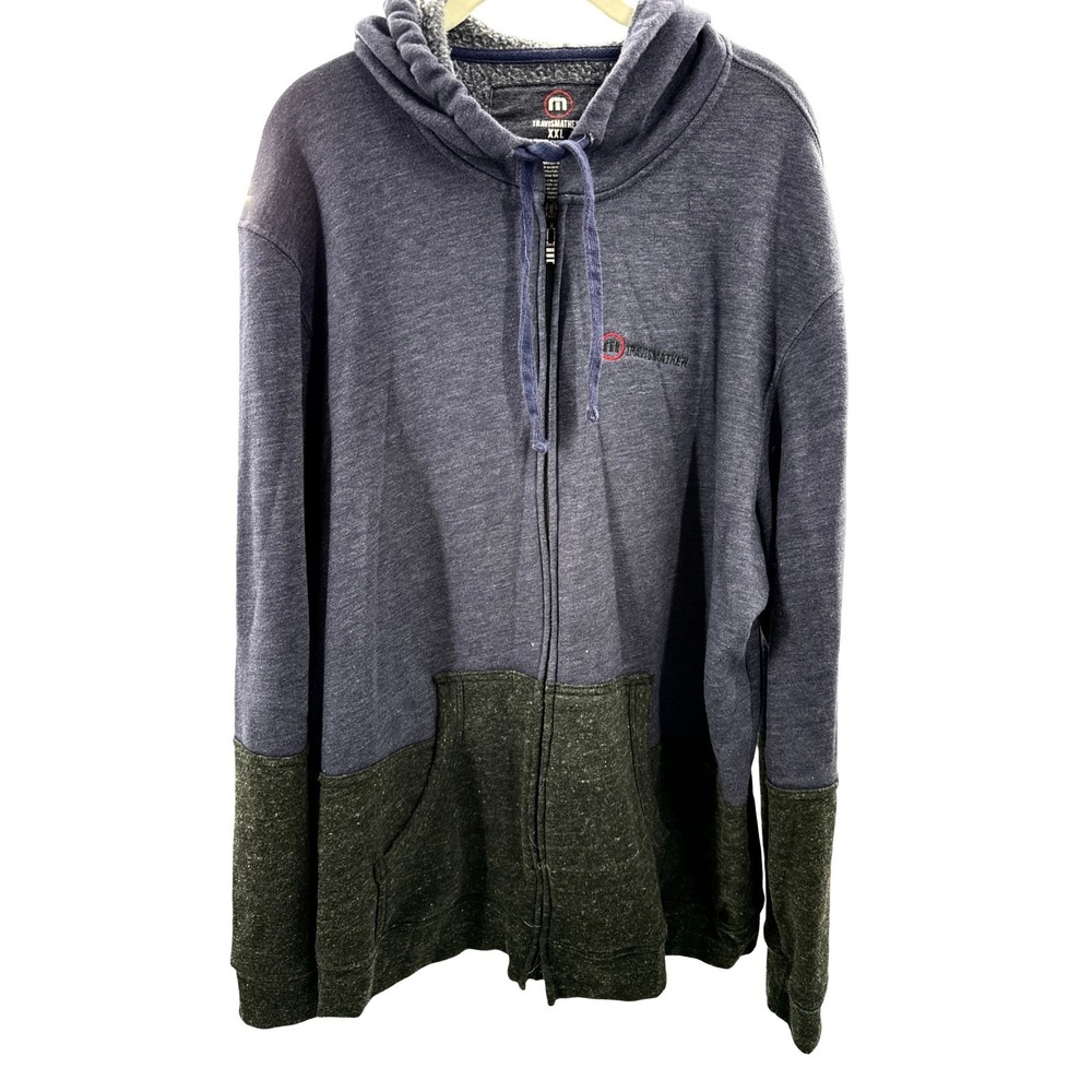 TravisMathew Men's XXL Full Zip Hoodie Colorblock Navy Gray Golf Fleece